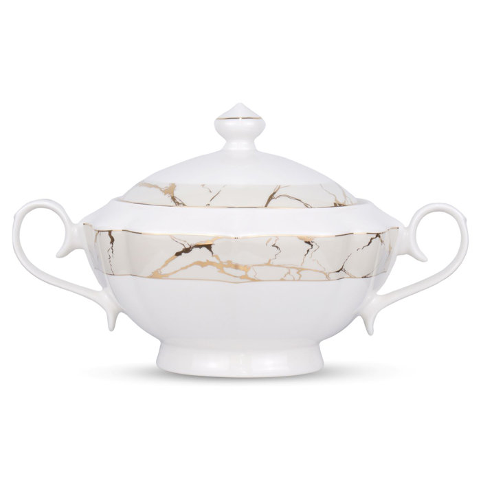 Rosdorf Park Cream Marble Bone China Soup Tureen Wayfair